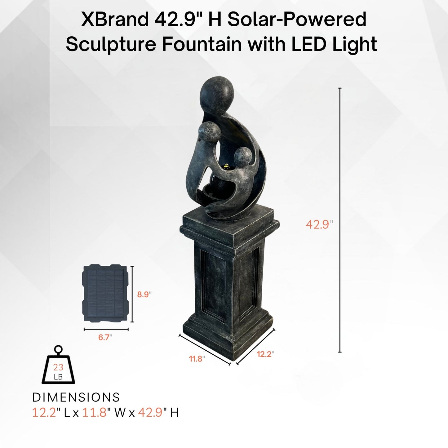 Sculptural Resin Fountain with Pedestal Base and LED Lights – Indoor/Outdoor Modern Water Feature