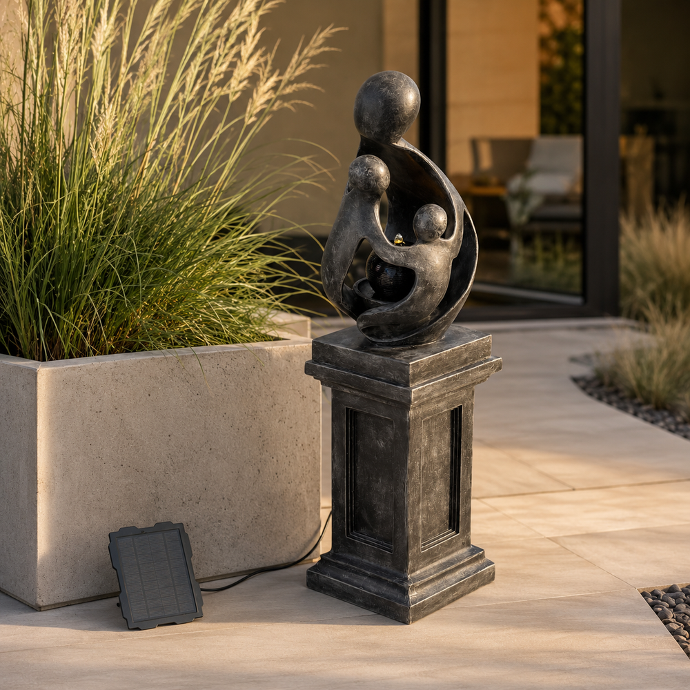 Sculpted Grace — 42.9" Resin Pedestal LED Fountain — product photo, side view