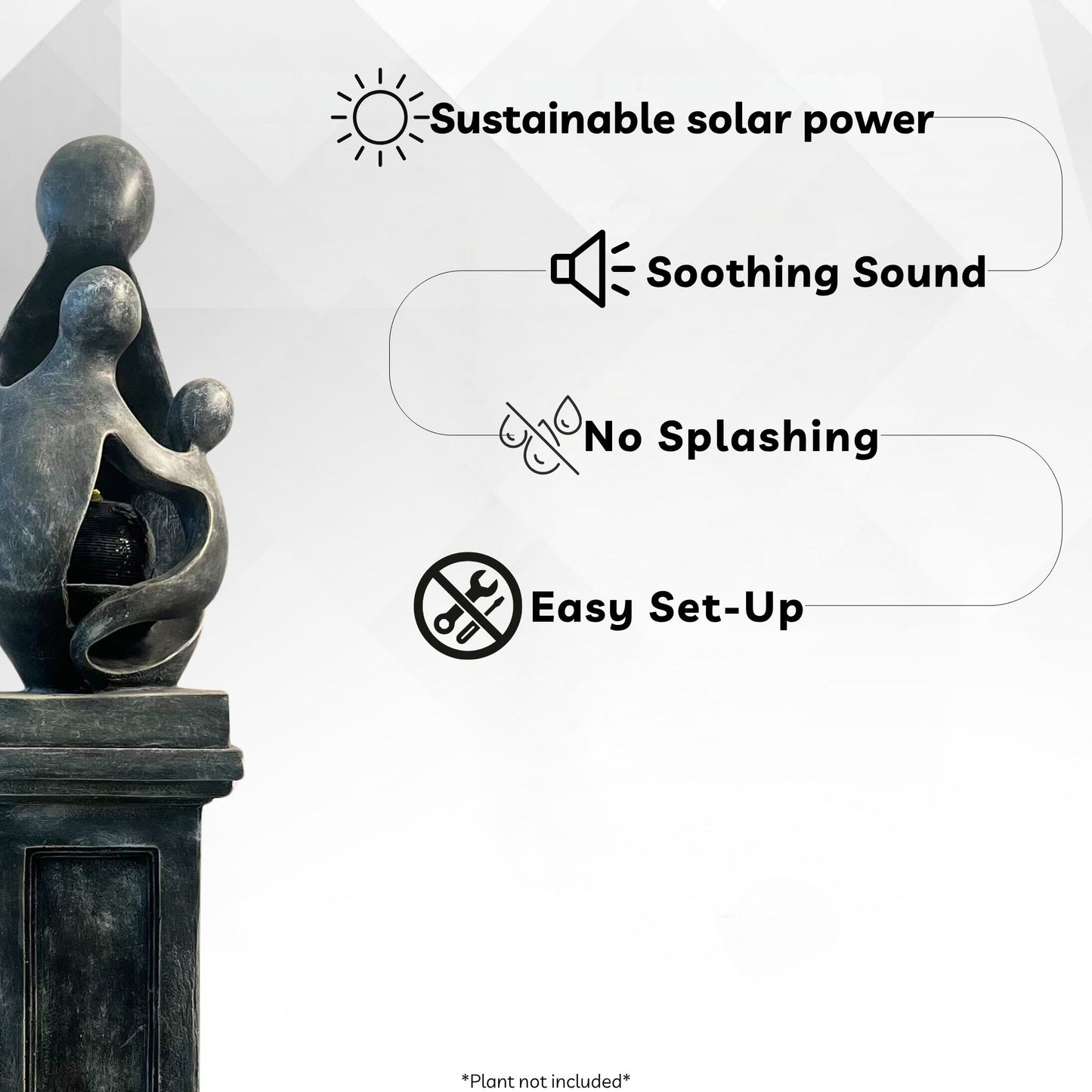 Sculptural Resin Fountain with Pedestal Base and LED Lights – Indoor/Outdoor Modern Water Feature