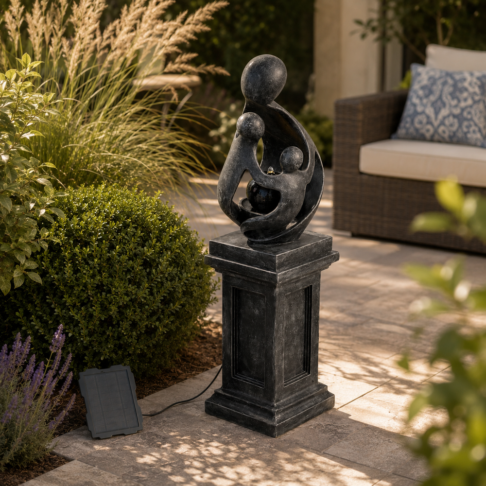 Sculpted Grace — 42.9" Resin Pedestal LED Fountain — product photo, front view