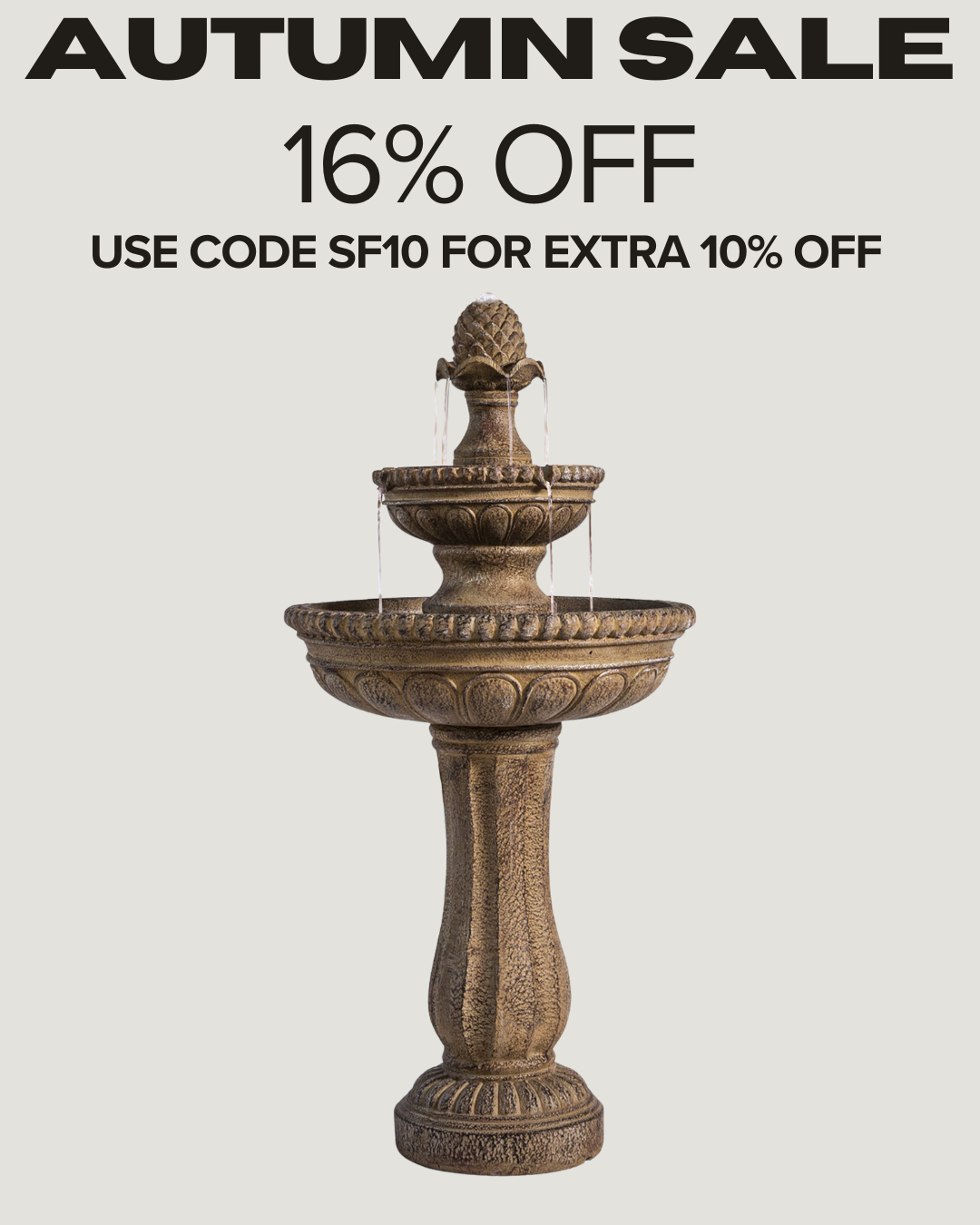 Solar Fountain 39" Tall - Sandstone 2-Tier Solar Water Fountain – Classic Outdoor Feature with Solar Panel & Pump