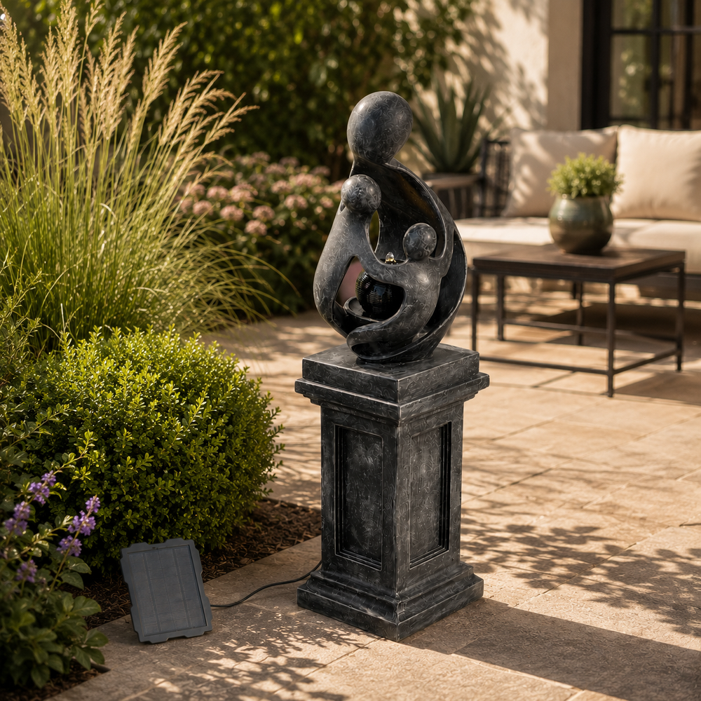 Sculpted Grace — 42.9" Resin Pedestal LED Fountain — product photo, back view