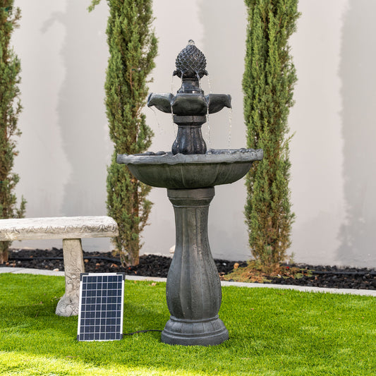 Solar Fountain 44" Tall - White 2-Tier Solar Water Fountain – Elegant Outdoor Feature with Solar Panel & Pump