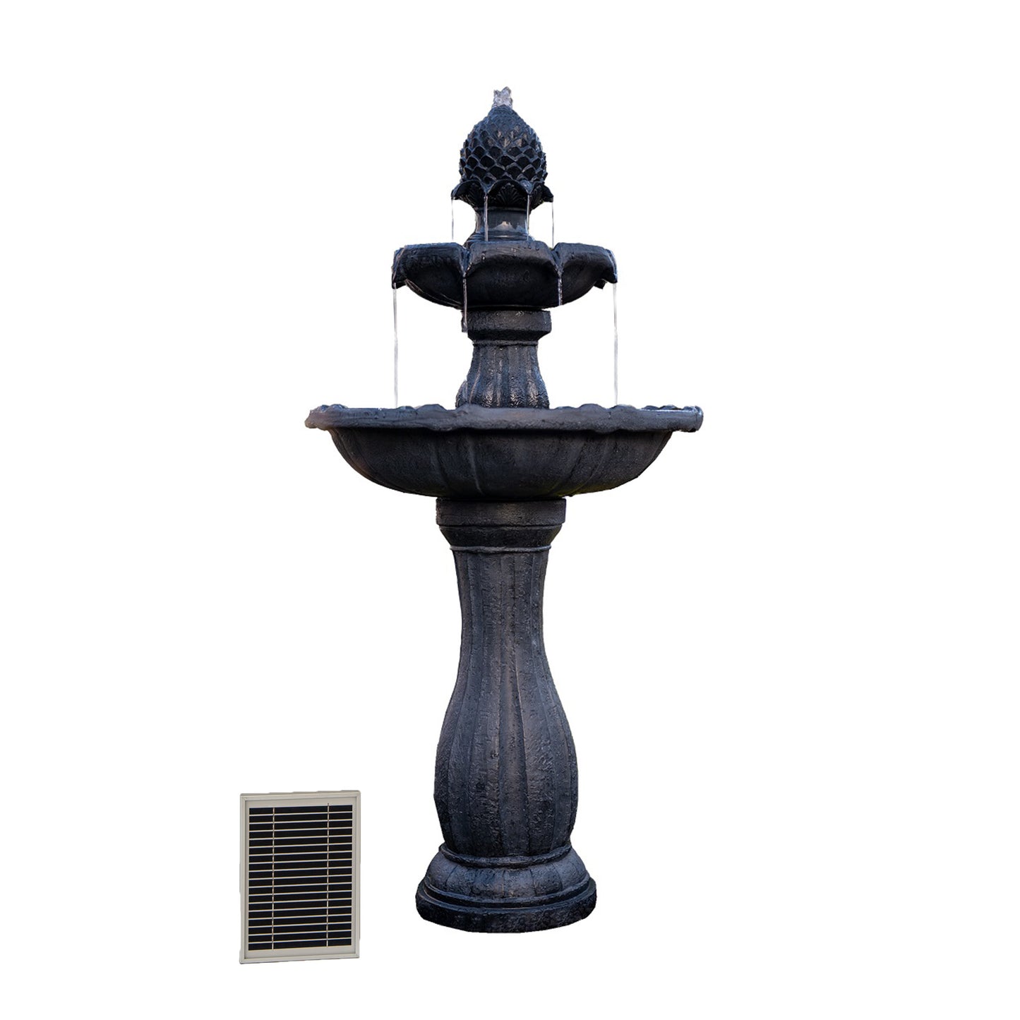 Solar Fountain 44" Tall - White 2-Tier Solar Water Fountain – Elegant Outdoor Feature with Solar Panel & Pump