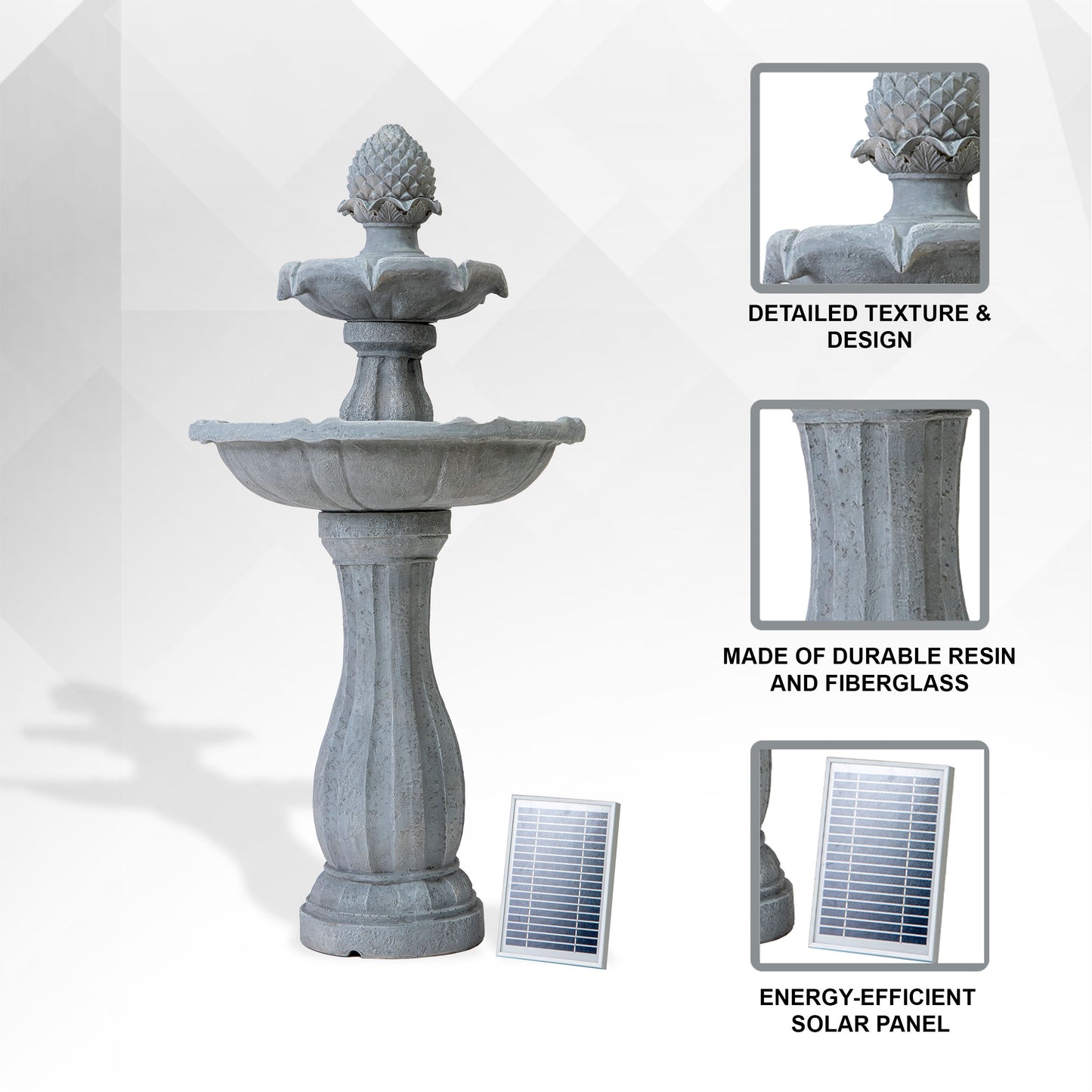 Solar Fountain 44" Tall - White 2-Tier Solar Water Fountain – Elegant Outdoor Feature with Solar Panel & Pump
