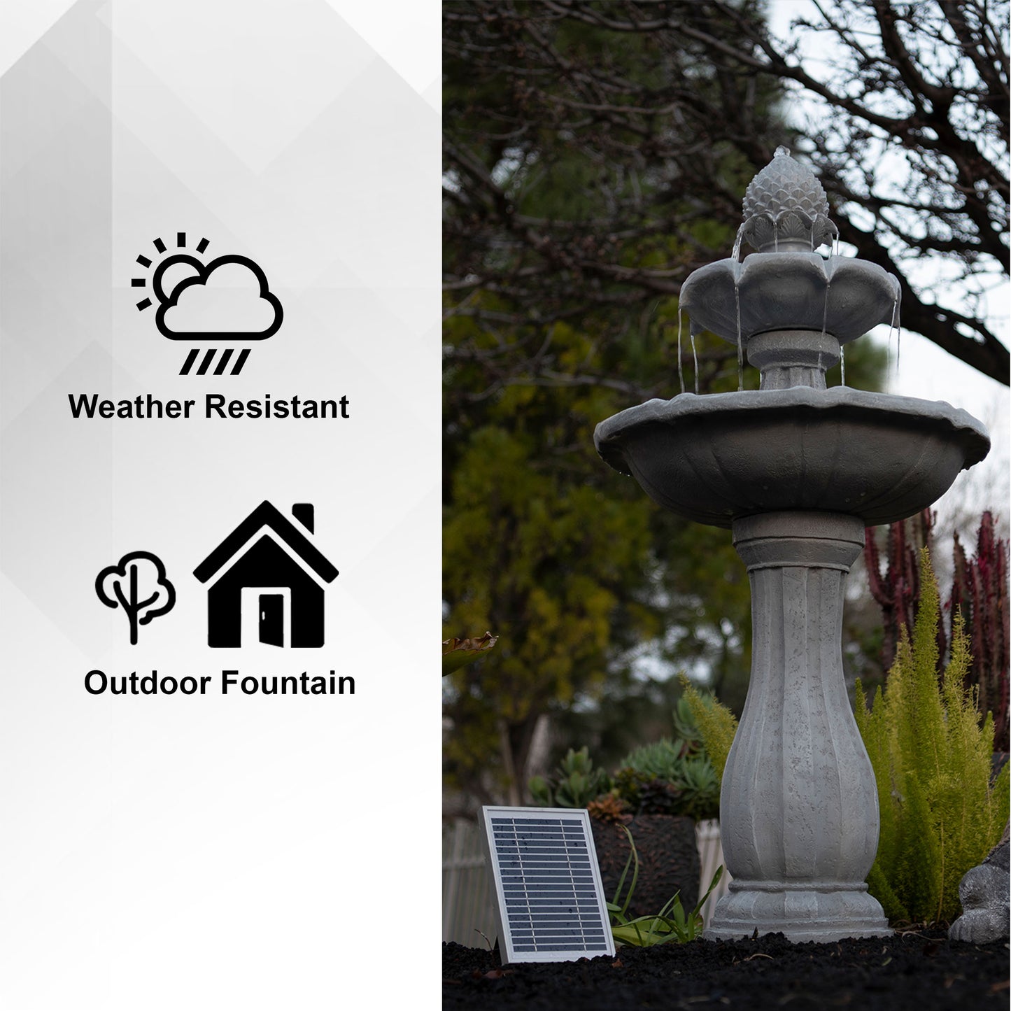 Solar Fountain 44" Tall - White 2-Tier Solar Water Fountain – Elegant Outdoor Feature with Solar Panel & Pump