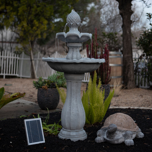 Solar Fountain 44" Tall - White 2-Tier Solar Water Fountain – Elegant Outdoor Feature with Solar Panel & Pump