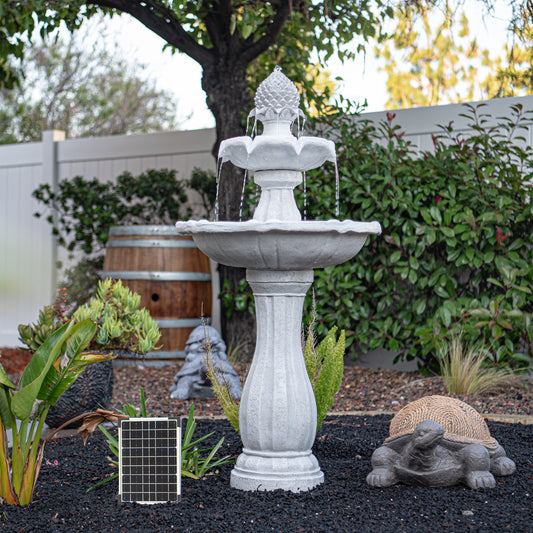 Solar Fountain 44" Tall - White 2-Tier Solar Water Fountain – Elegant Outdoor Feature with Solar Panel & Pump