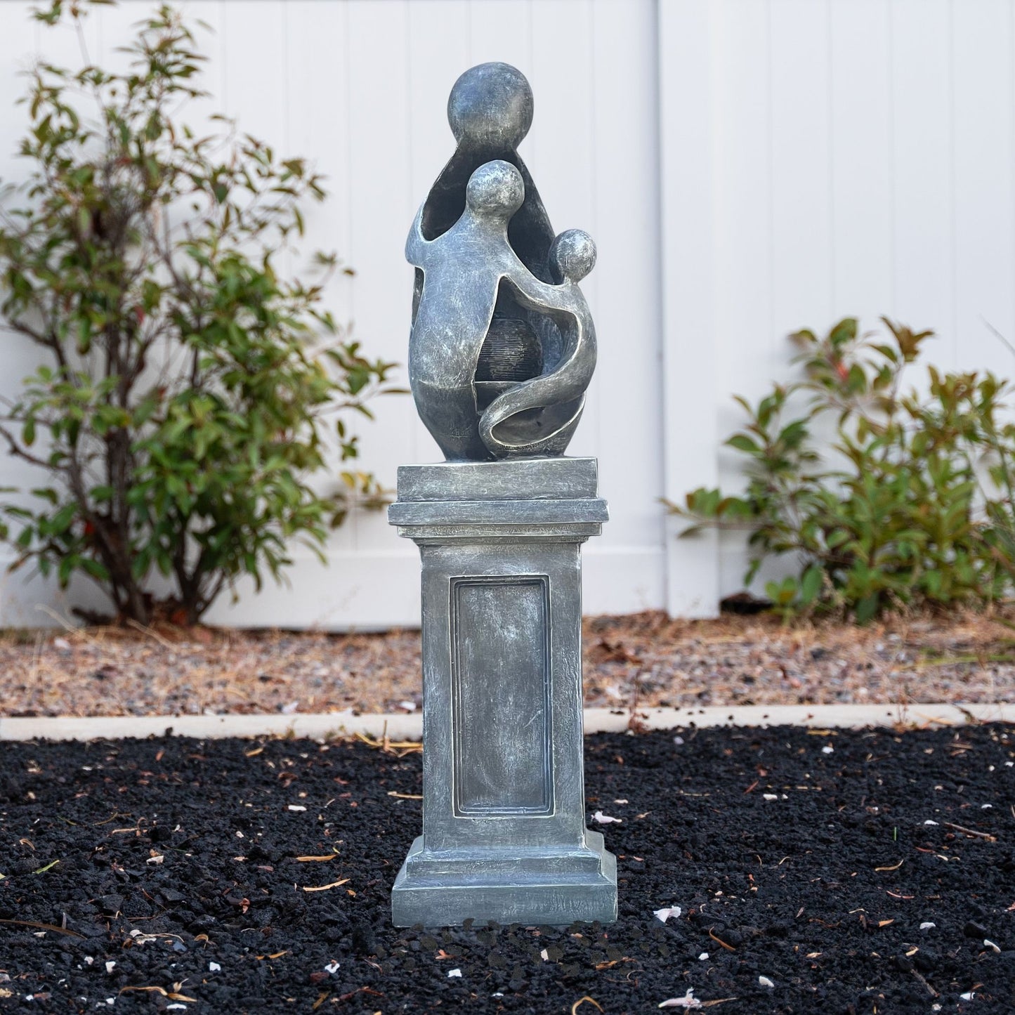 Sculptural Resin Fountain with Pedestal Base and LED Lights – Indoor/Outdoor Modern Water Feature