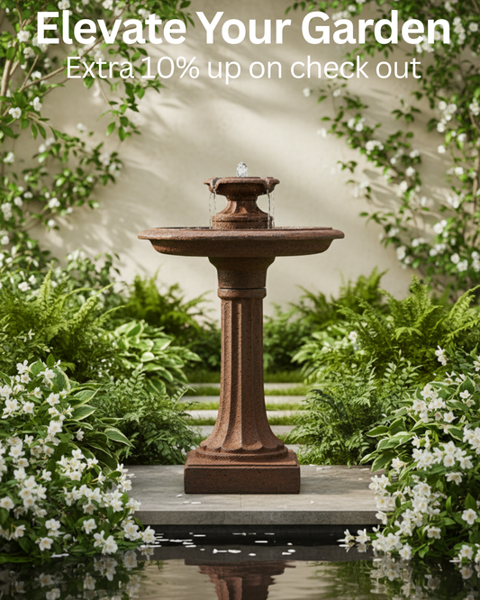 Solar Fountain 28" Tall - Brown Solar Birdbath Fountain – Outdoor Water Feature with Solar Panel & Pump