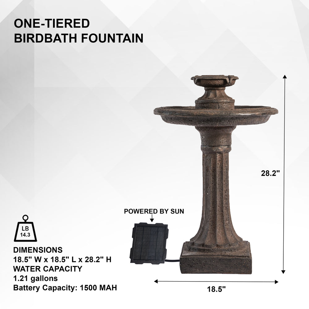 Robin's Rest — 28" Solar Brown Birdbath Fountain