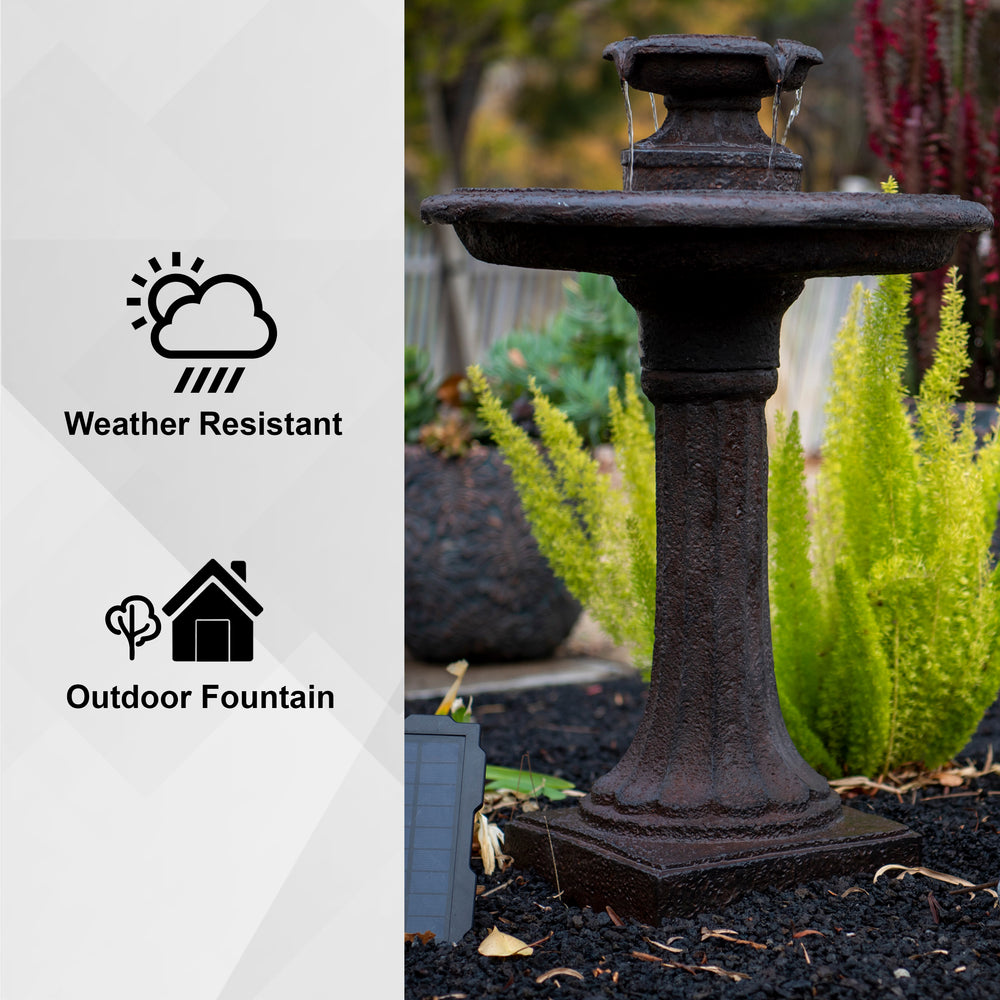 Robin's Rest — 28" Solar Brown Birdbath Fountain