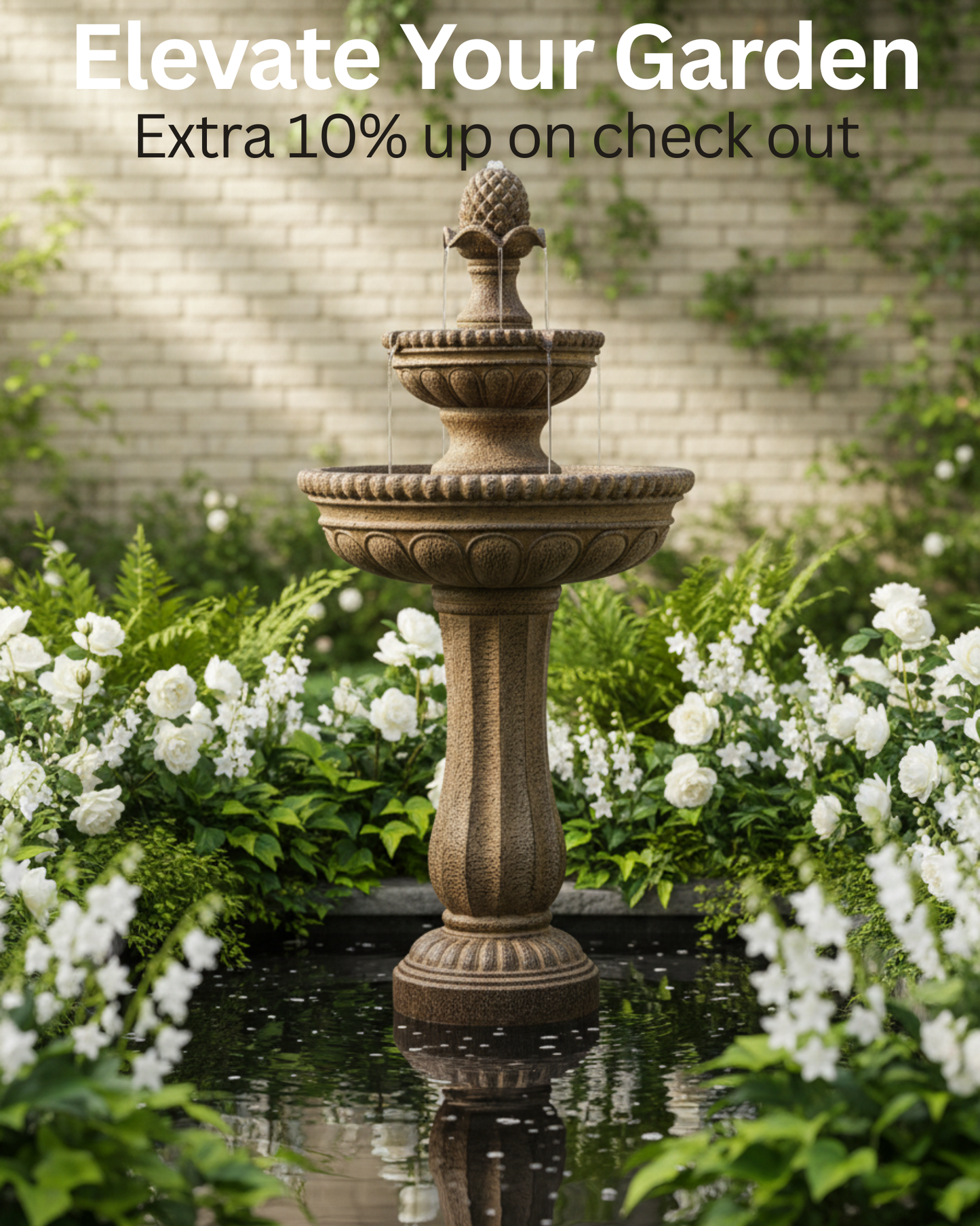 Solar Fountain 39" Tall - Sandstone 2-Tier Solar Water Fountain – Classic Outdoor Feature with Solar Panel & Pump