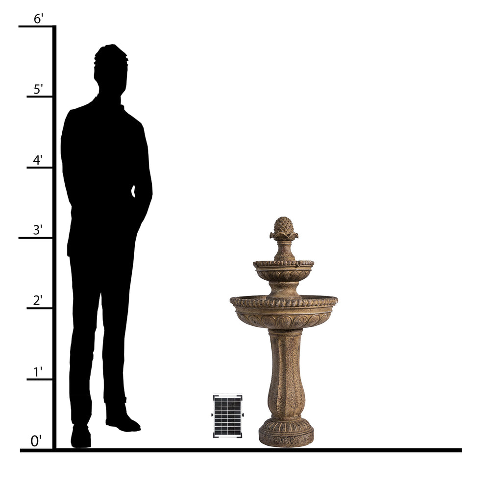 Desert Bloom — 39" Sandstone Solar Water Fountain solar panel and pump feature diagram