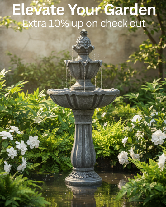 Solar Fountain 36" Tall - Grey 2-Tier Solar Water Fountain – Outdoor Resin Water Feature with Solar Panel & Pump