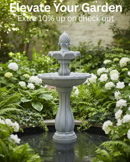 Solar Fountain 44" Tall - White 2-Tier Solar Water Fountain – Elegant Outdoor Feature with Solar Panel & Pump