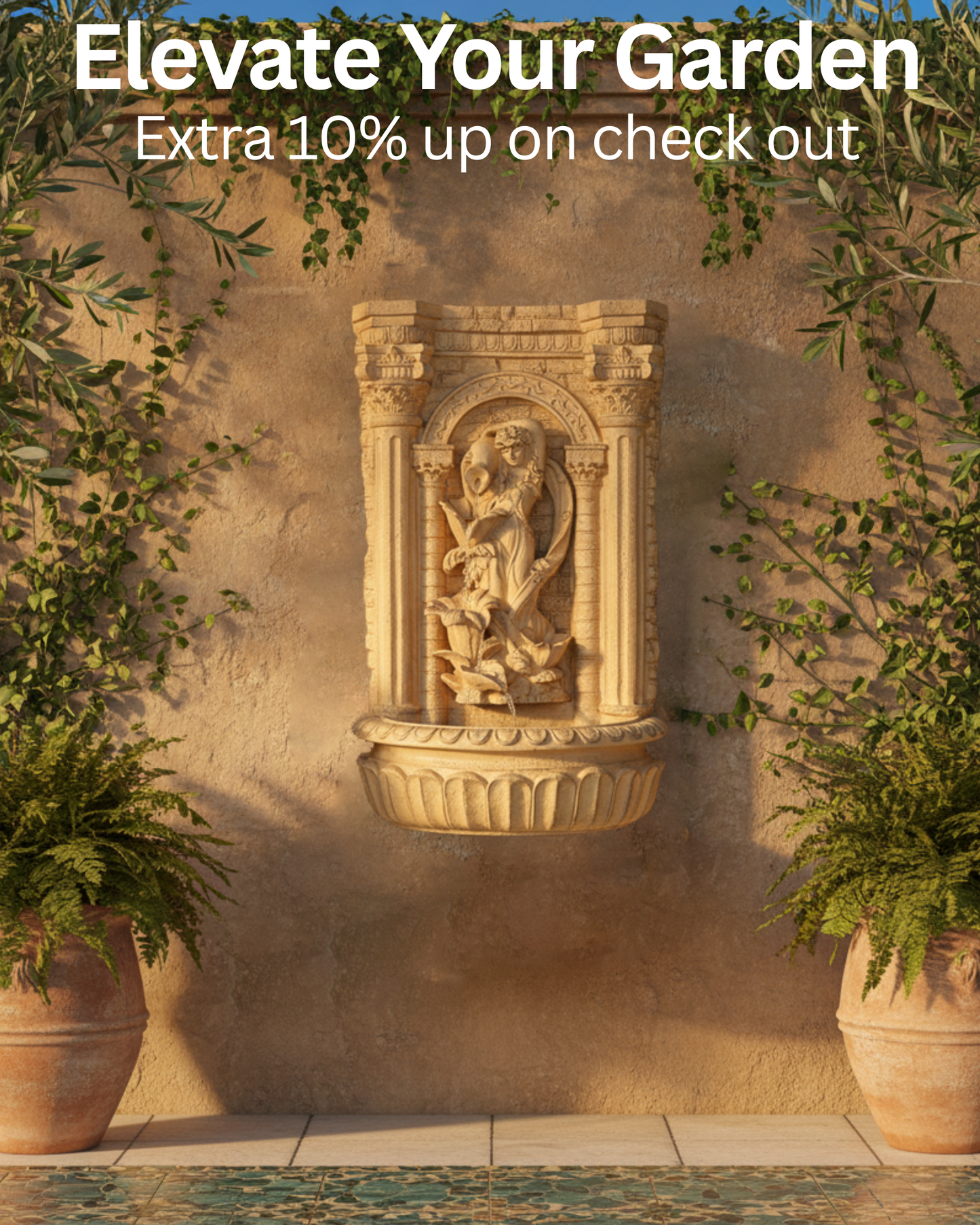 30.3" Solar Pot Fountain, Tall Brown Maiden Holding Pot Wall Fountain, Outdoor Water Fountain, Polyresin