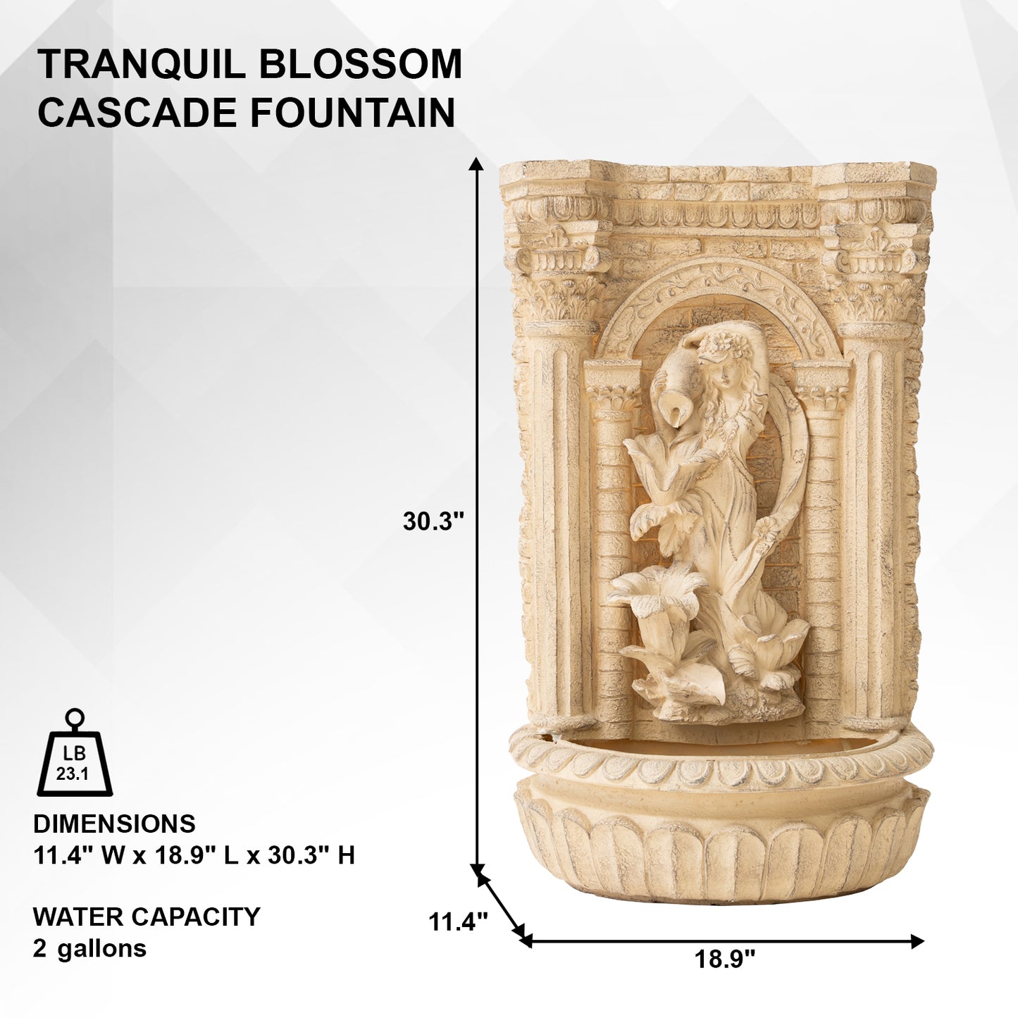 30.3" Solar Pot Fountain, Tall Brown Maiden Holding Pot Wall Fountain, Outdoor Water Fountain, Polyresin