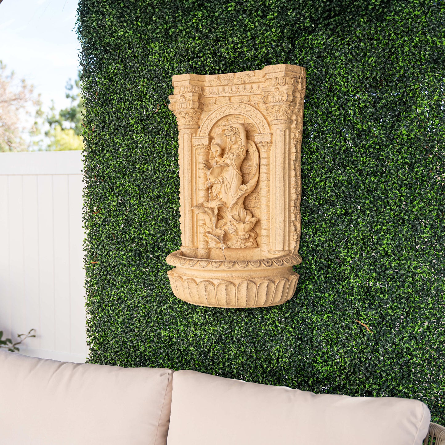 30.3" Solar Pot Fountain, Tall Brown Maiden Holding Pot Wall Fountain, Outdoor Water Fountain, Polyresin