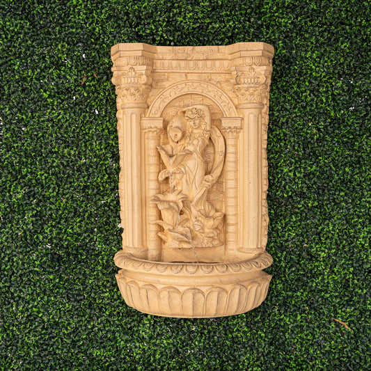 30.3" Solar Pot Fountain, Tall Brown Maiden Holding Pot Wall Fountain, Outdoor Water Fountain, Polyresin