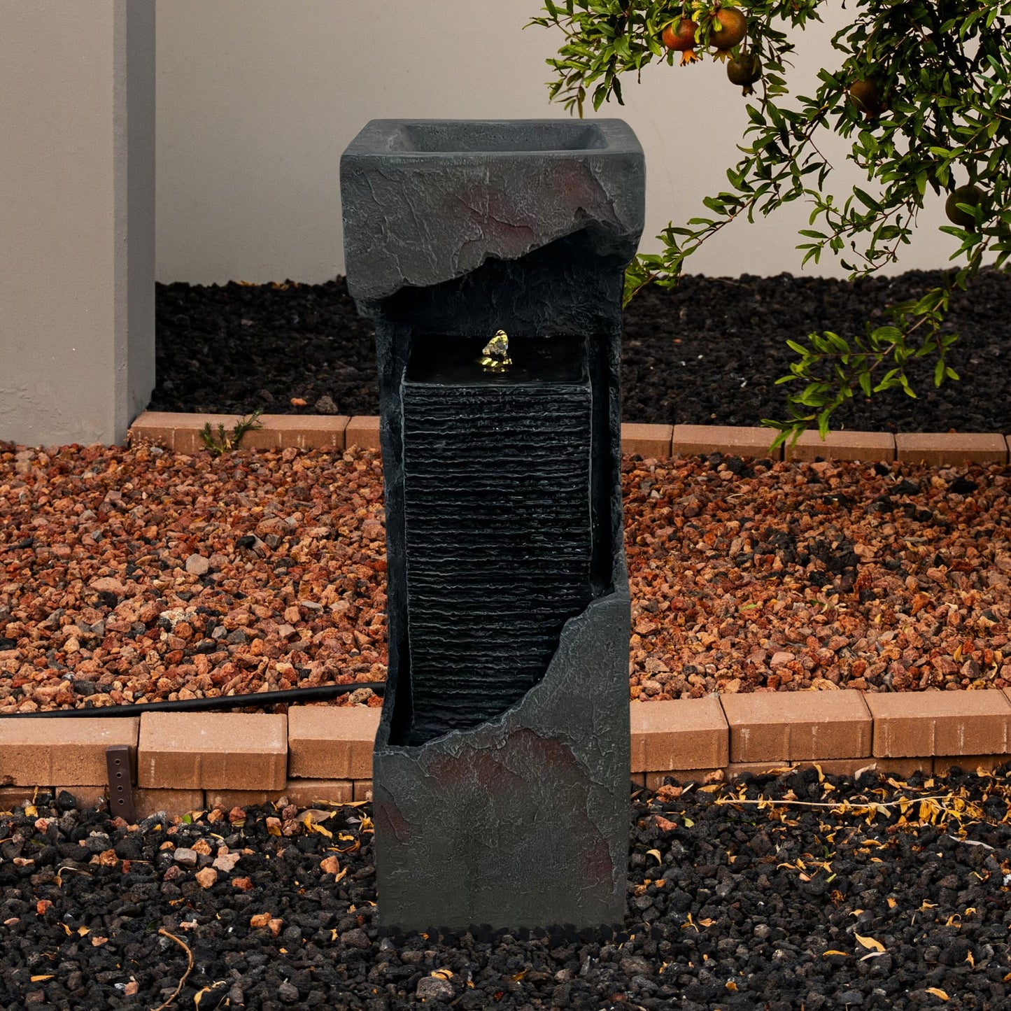 Modern Outdoor Fountains and Waterfalls with Lights Flooring Standing for Garden, Patio, Deck, Backyard, Porch and Home Art Decor