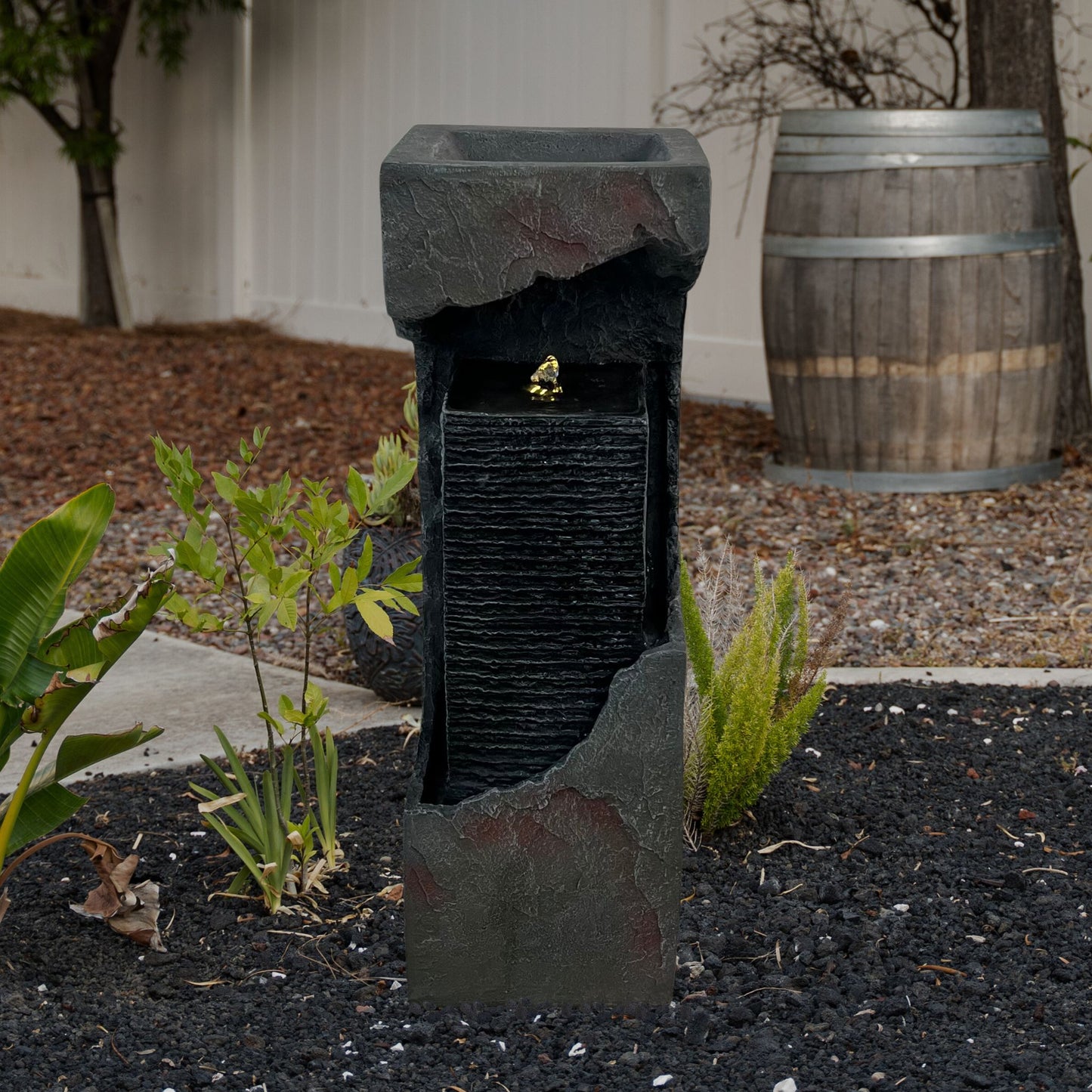 Modern Outdoor Fountains and Waterfalls with Lights Flooring Standing for Garden, Patio, Deck, Backyard, Porch and Home Art Decor