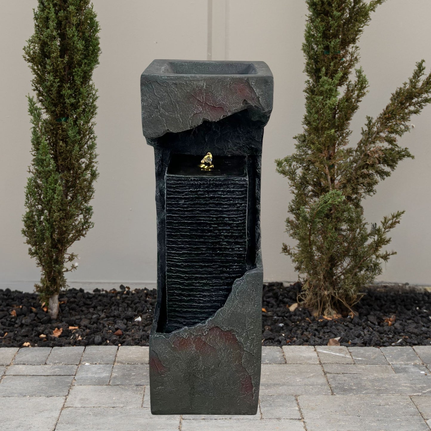 Modern Outdoor Fountains and Waterfalls with Lights Flooring Standing for Garden, Patio, Deck, Backyard, Porch and Home Art Decor