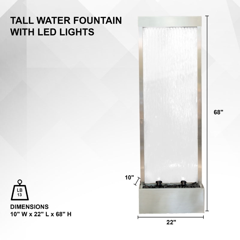 Mirror Horizon — 68" Stainless Steel Mirror Fountain materials and construction infographic