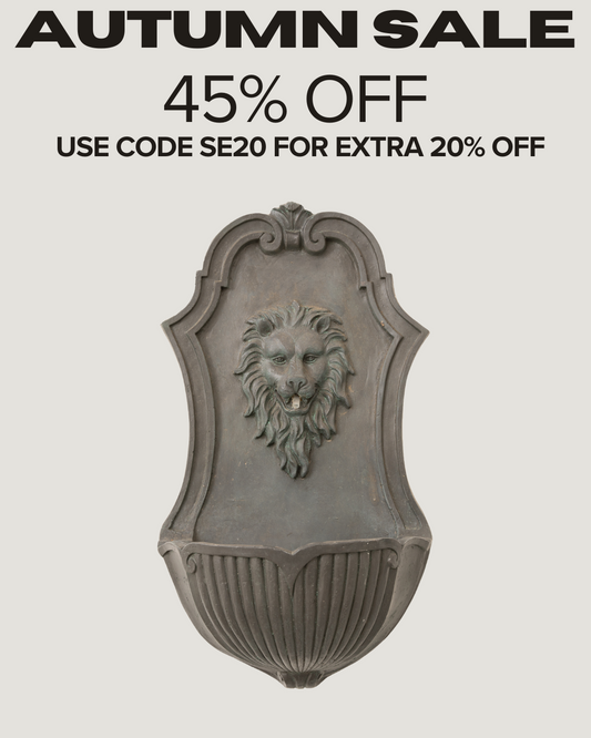 26" Solar-Powered Wall-Mounted Lion Head Fountain, Resin, Outdoor, Gray