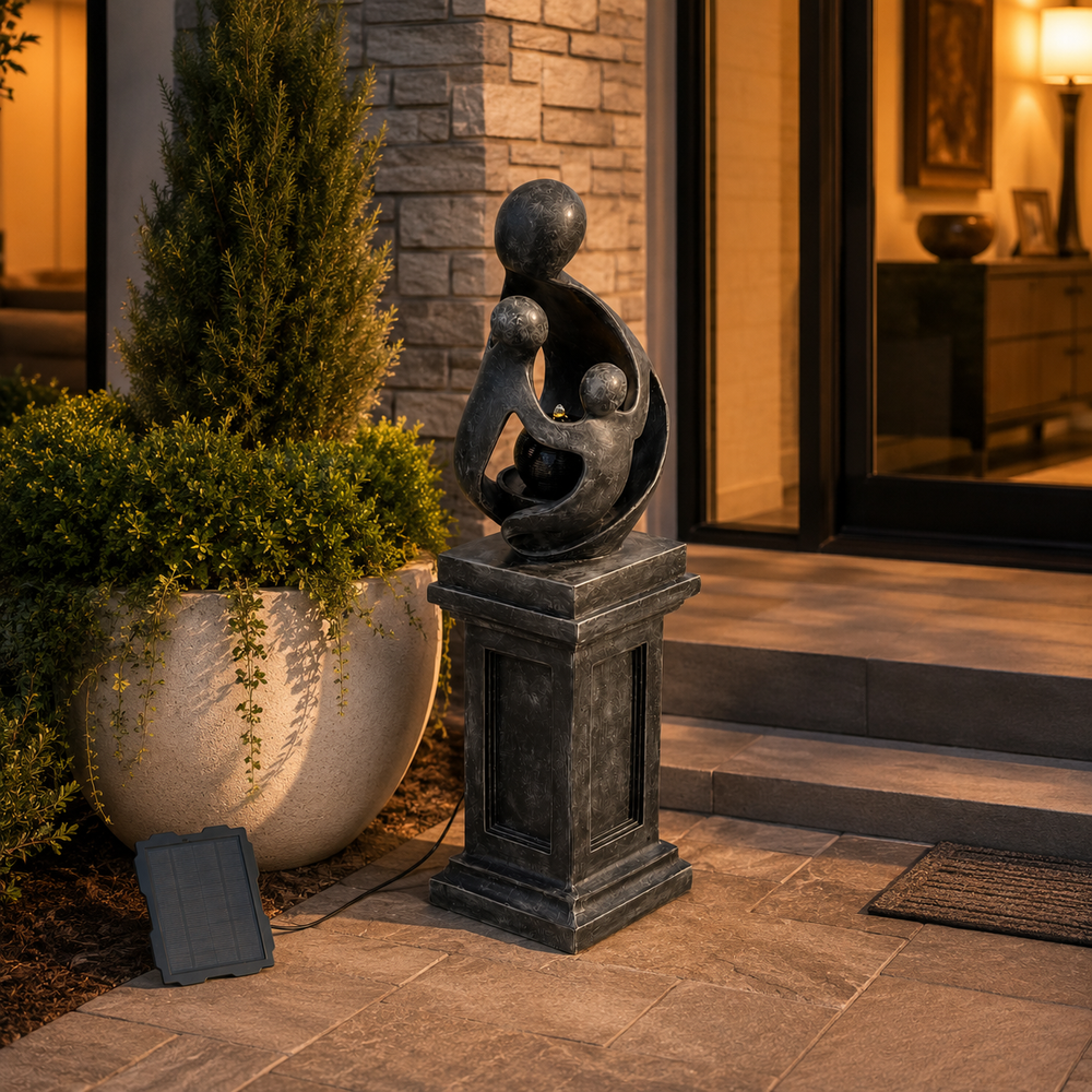 Sculpted Grace — 42.9" Resin Pedestal LED Fountain — product photo, close-up detail