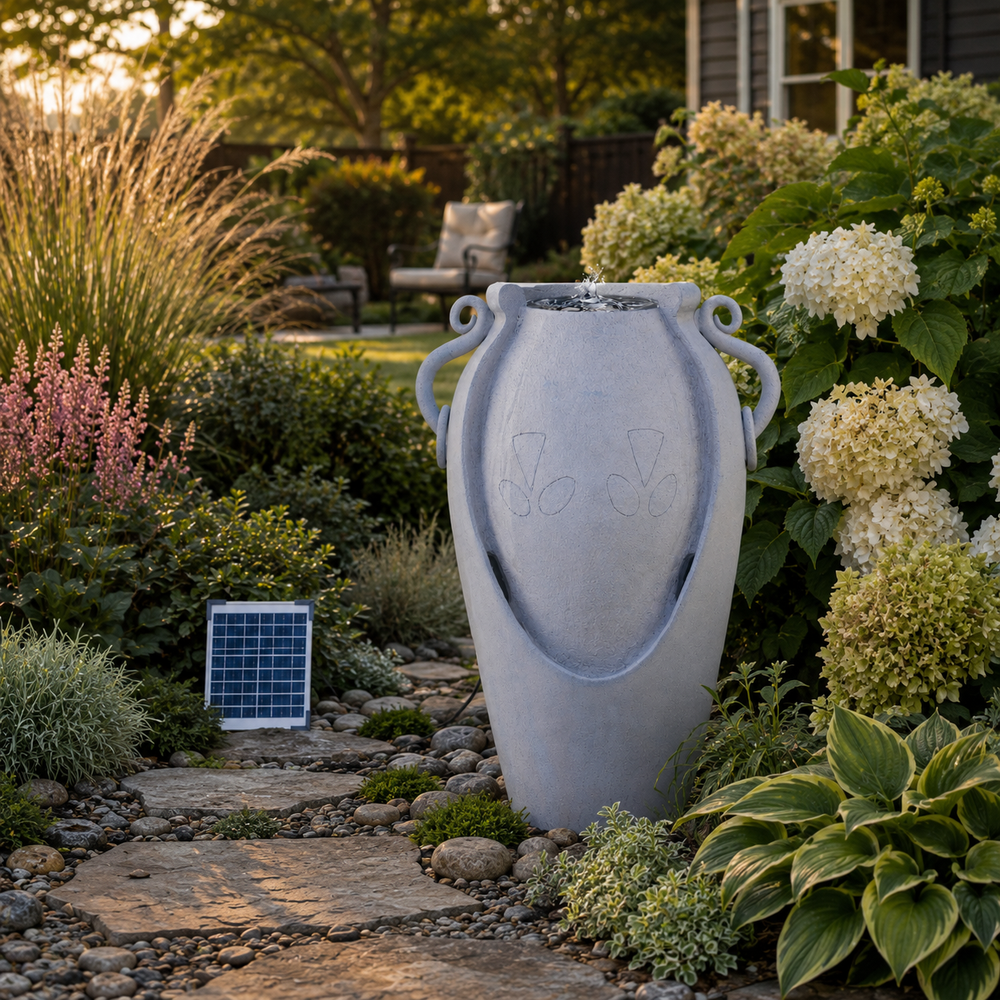 Amphora Reverie — 34" Solar Pot Fountain, Gray
