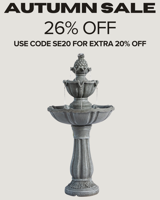 Solar Fountain 36" Tall - Grey 2-Tier Solar Water Fountain – Outdoor Resin Water Feature with Solar Panel & Pump