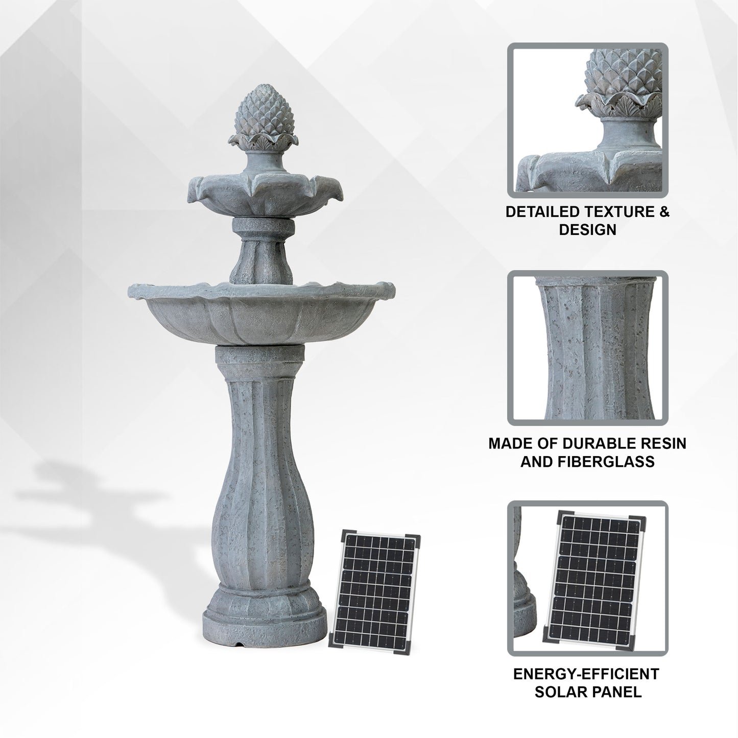 Solar Fountain 44" Tall - White 2-Tier Solar Water Fountain – Elegant Outdoor Feature with Solar Panel & Pump
