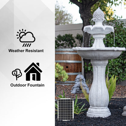 Solar Fountain 44" Tall - White 2-Tier Solar Water Fountain – Elegant Outdoor Feature with Solar Panel & Pump