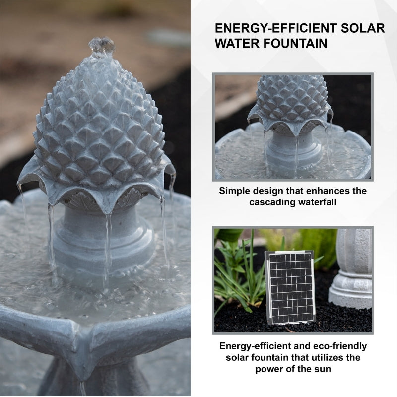 Solar Fountain 44" Tall - White 2-Tier Solar Water Fountain – Elegant Outdoor Feature with Solar Panel & Pump