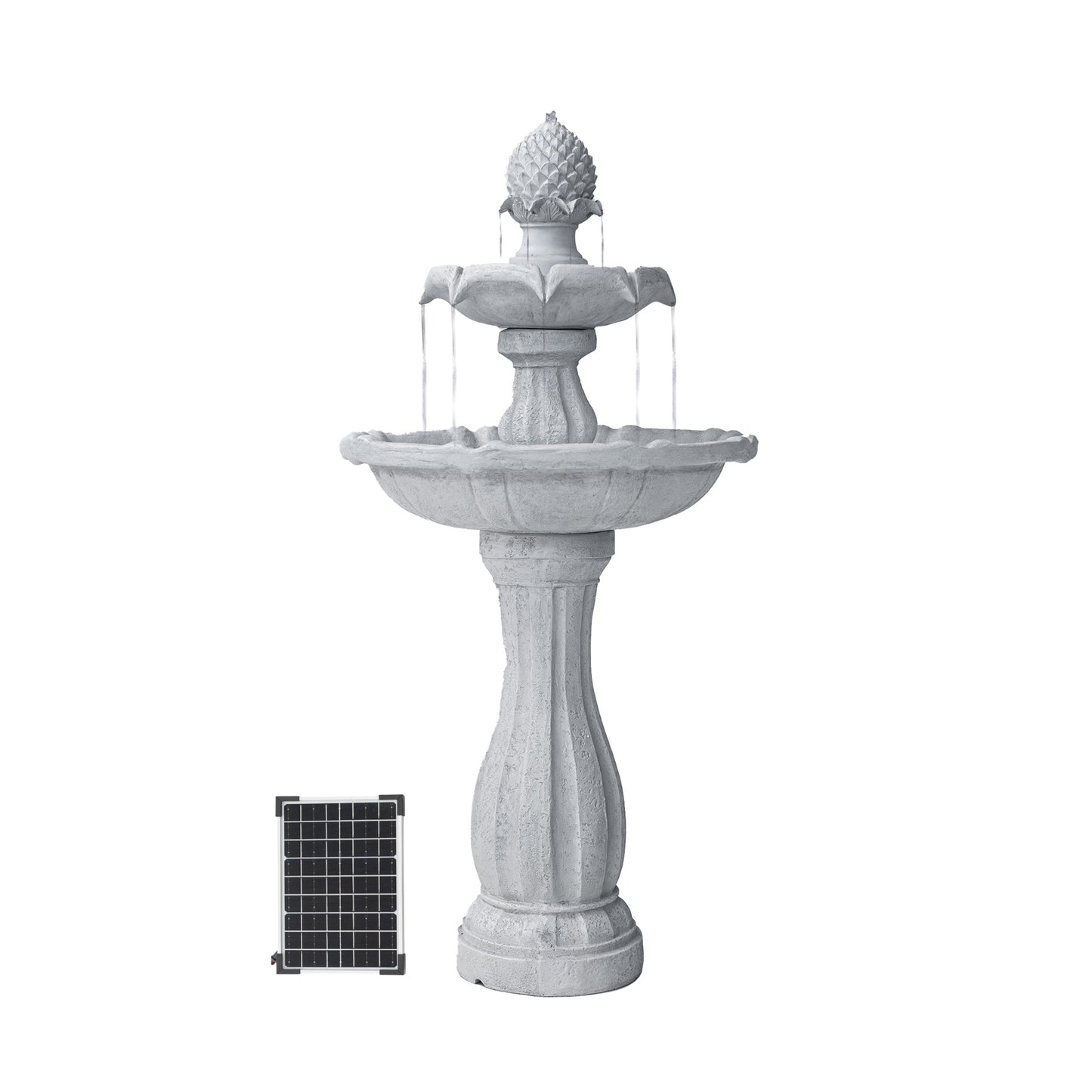 Solar Fountain 44" Tall - White 2-Tier Solar Water Fountain – Elegant Outdoor Feature with Solar Panel & Pump