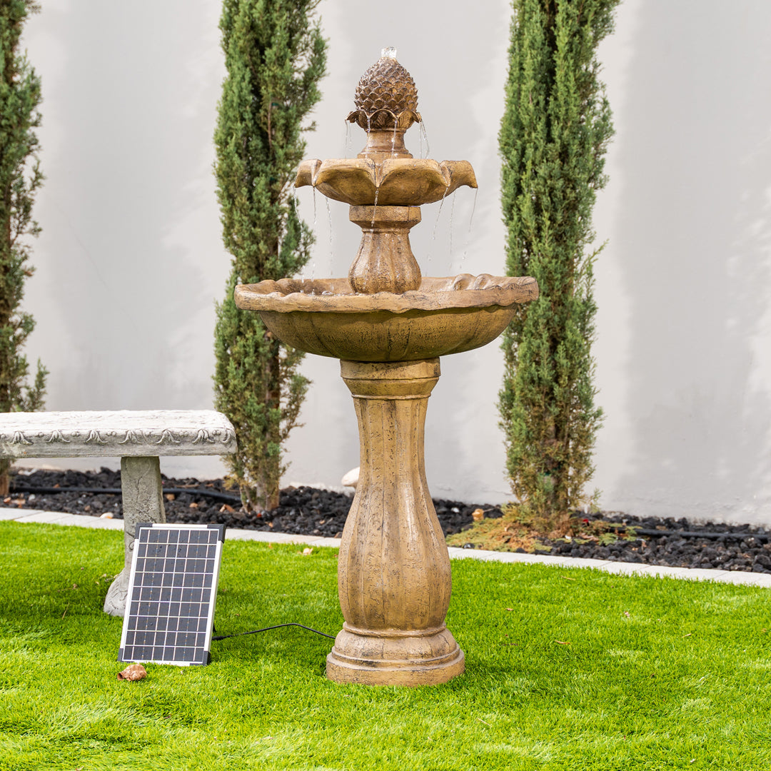 Solar Fountain 44" Tall - White 2-Tier Solar Water Fountain – Elegant Outdoor Feature with Solar Panel & Pump