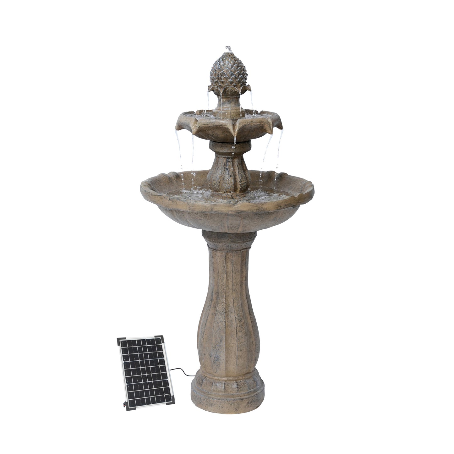 Solar Fountain 44" Tall - White 2-Tier Solar Water Fountain – Elegant Outdoor Feature with Solar Panel & Pump