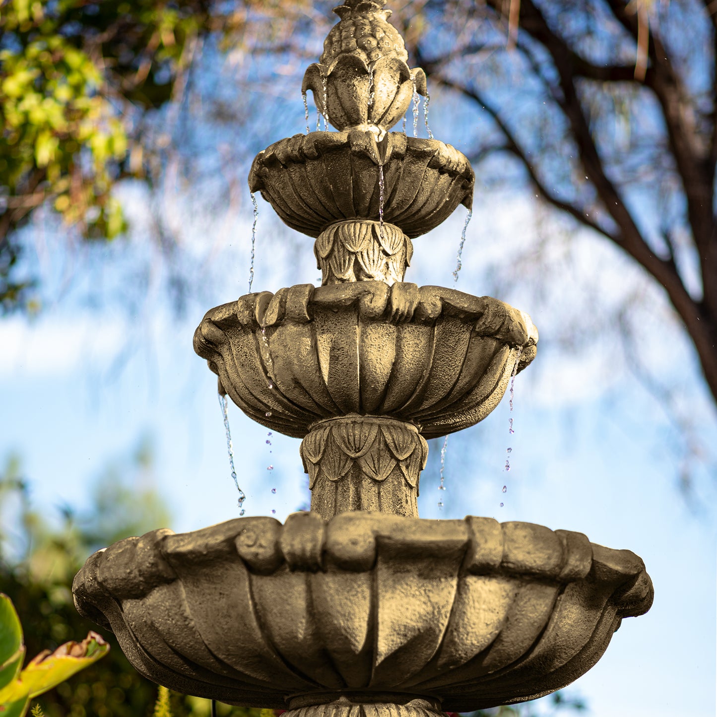 58.3" Leaf Water Fountain, 3-Tier, Outdoor, Resin, Pump