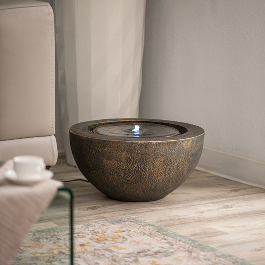 19.8"W Round Polyresin Indoor/Outdoor Sphere Water w/LED Light Bowl Fountain