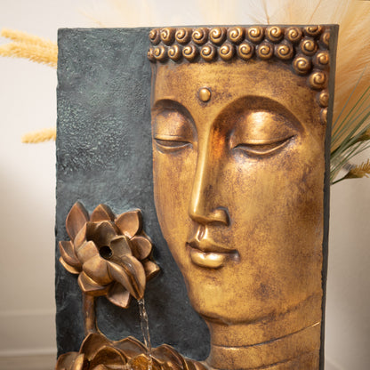 30" Zen Buddha Face Water Fountain w/ LED light & Pump Natural Polyresin