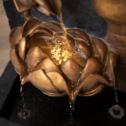 30" Zen Buddha Face Water Fountain w/ LED light & Pump Natural Polyresin