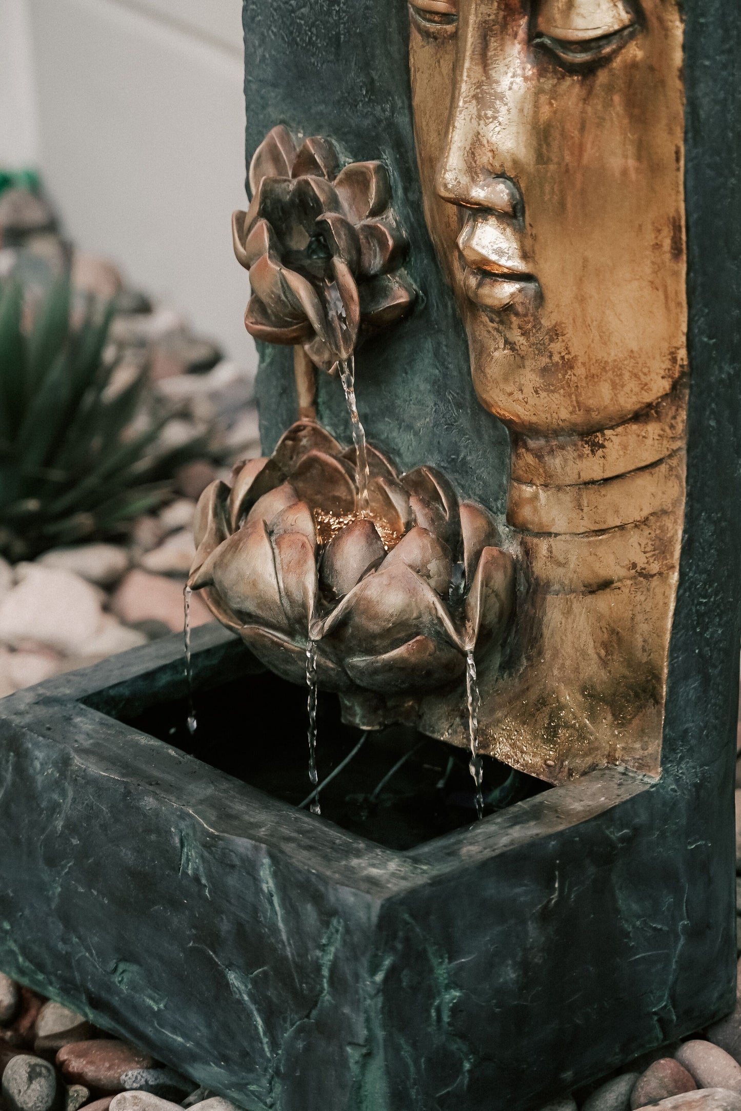 30" Zen Buddha Face Water Fountain w/ LED light & Pump Natural Polyresin