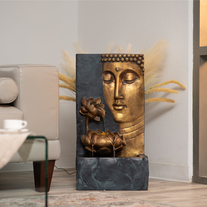 Serenity Face — 30" Zen Buddha LED Water Fountain