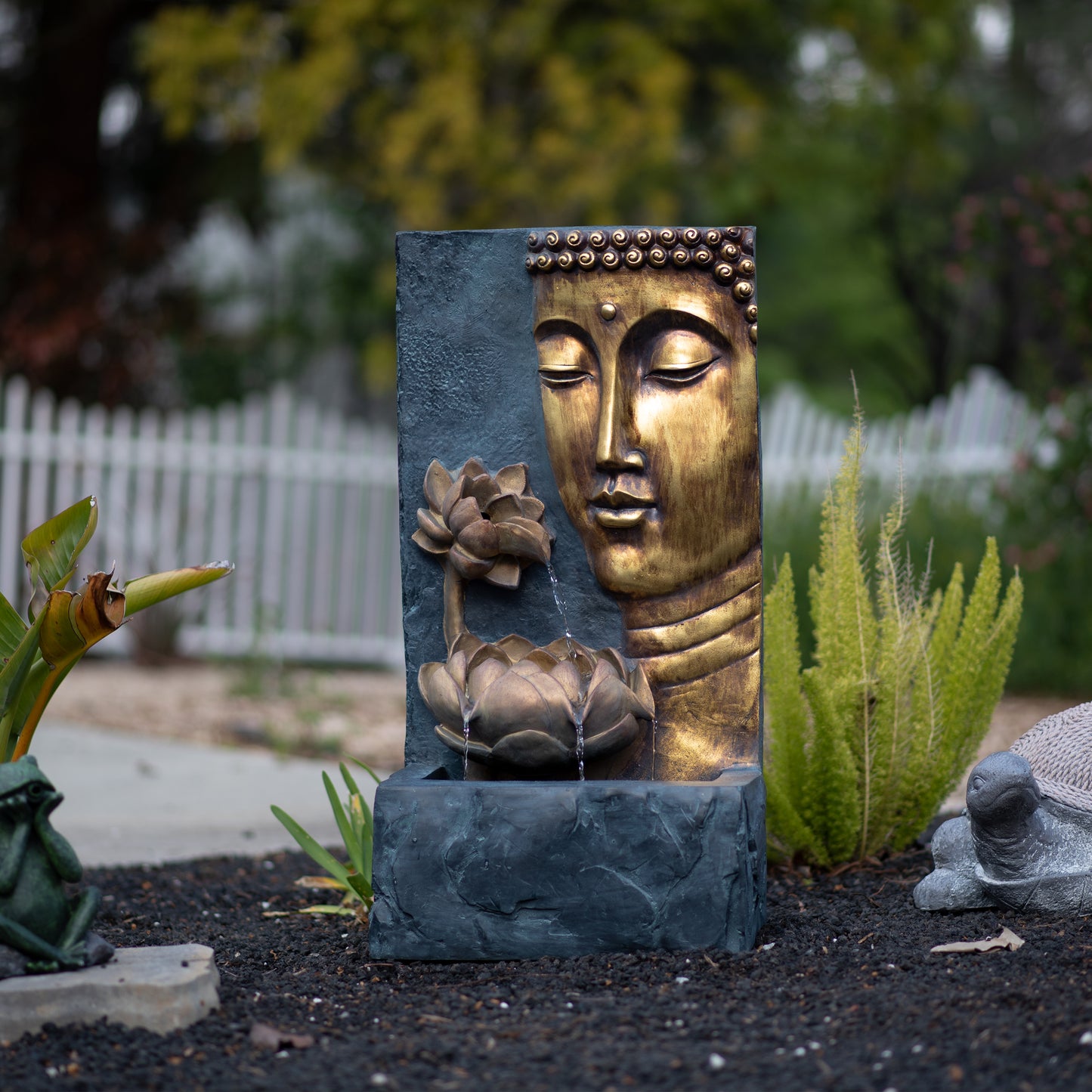 30" Zen Buddha Face Water Fountain w/ LED light & Pump Natural Polyresin