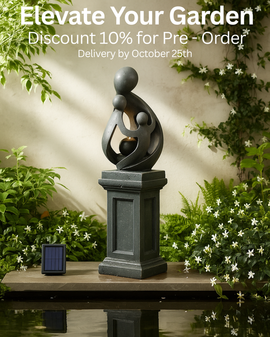 Sculptural Resin Fountain with Pedestal Base and LED Lights – Indoor/Outdoor Modern Water Feature