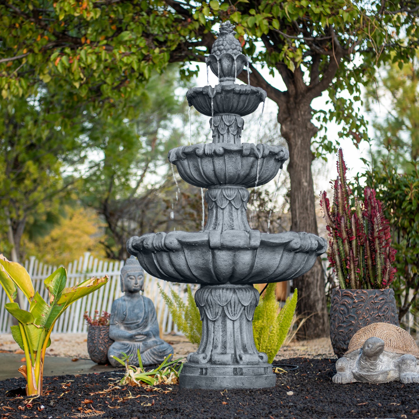 58.3" Leaf Water Fountain, 3-Tier, Outdoor, Resin, Pump