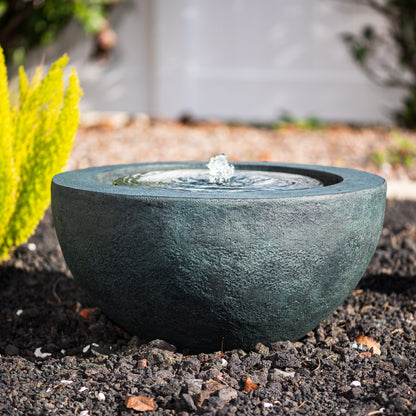 19.8"W Round Polyresin Indoor/Outdoor Sphere Water w/LED Light Bowl Fountain