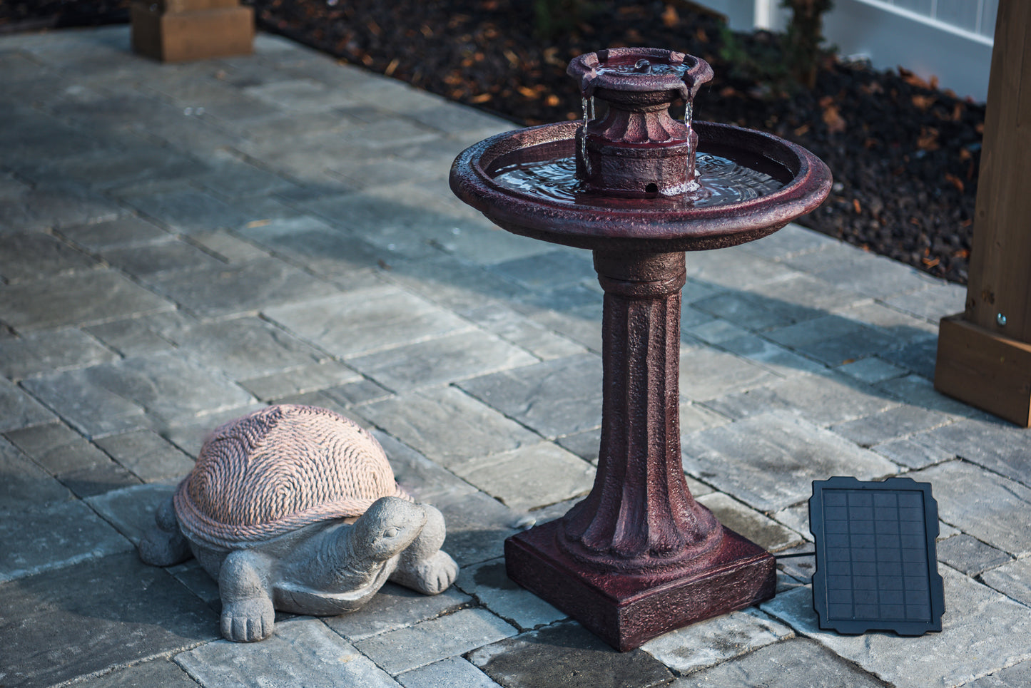 Solar Fountain 28" Tall - Brown Solar Birdbath Fountain – Outdoor Water Feature with Solar Panel & Pump