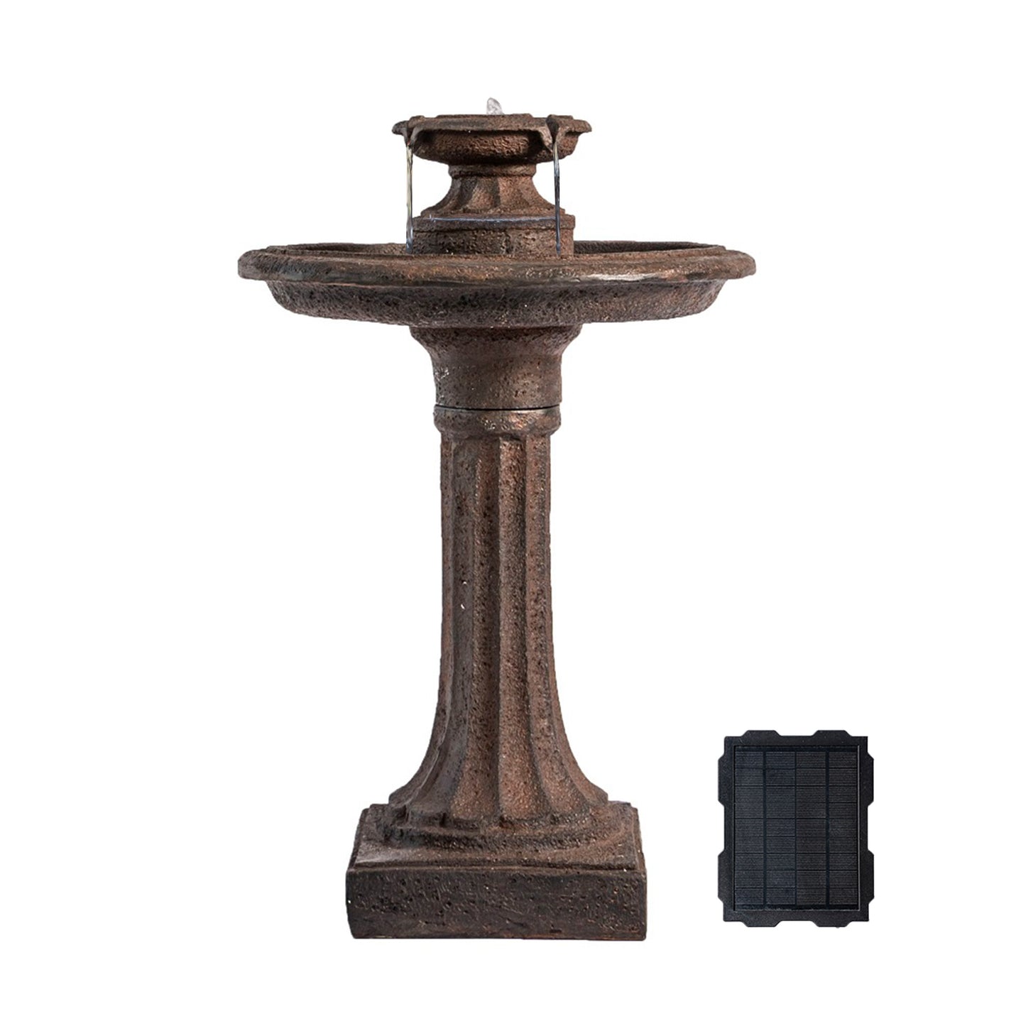 Solar Fountain 28" Tall - Brown Solar Birdbath Fountain – Outdoor Water Feature with Solar Panel & Pump